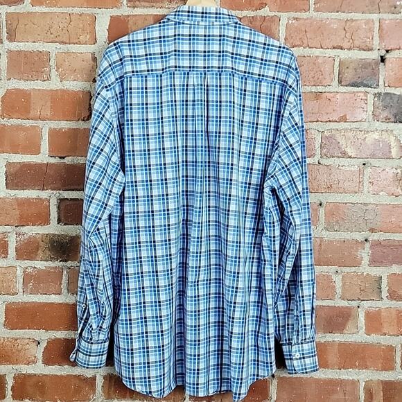 Peter Millar Hidden Button-Down Long-Sleeve Blue Plaid Dress Shirt XL - Picture 9 of 15